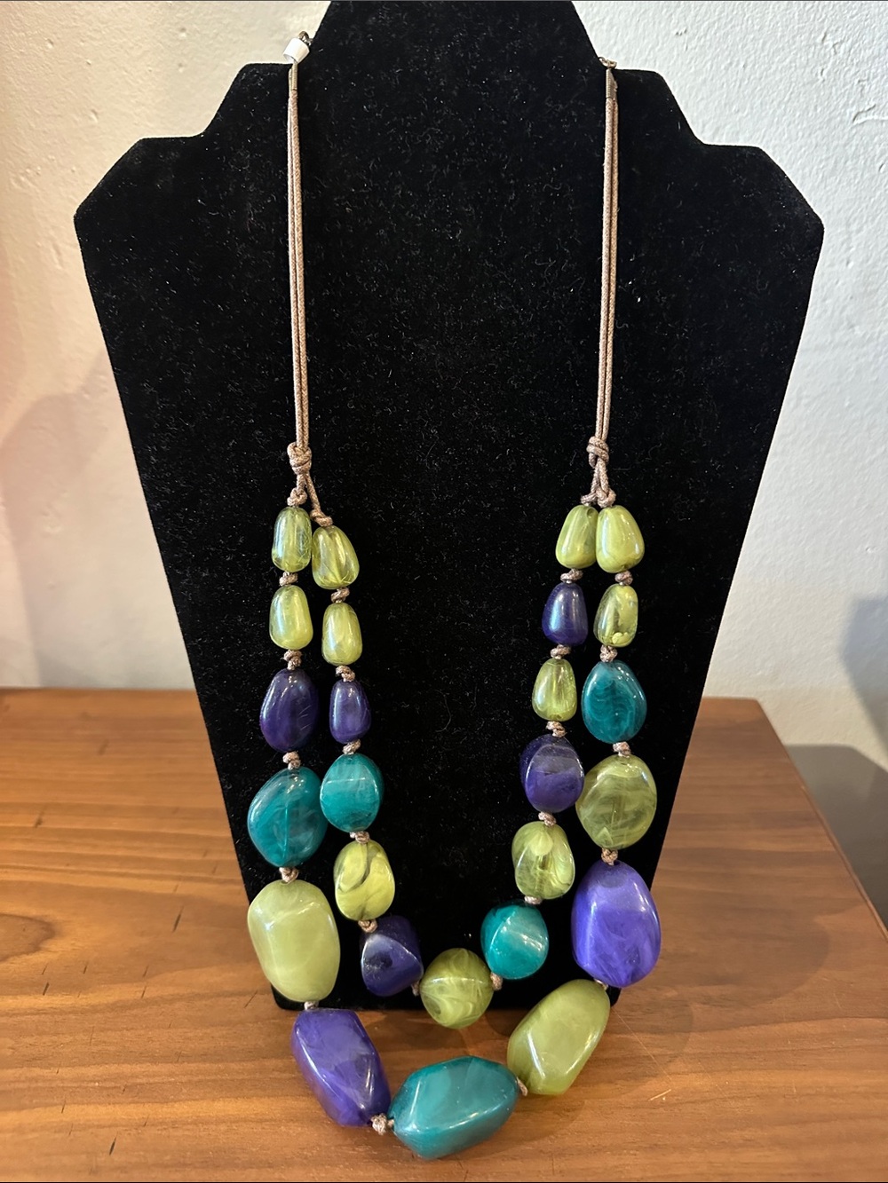 Multi-Strand Green Teal Purple Bead Necklace